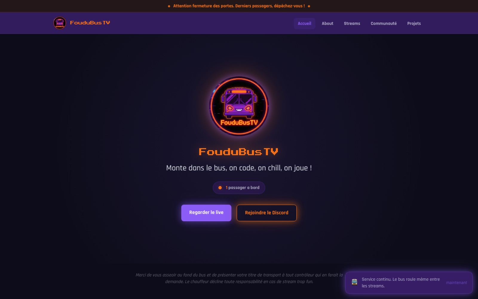 Aperçu du site créateur FouduBus.TV