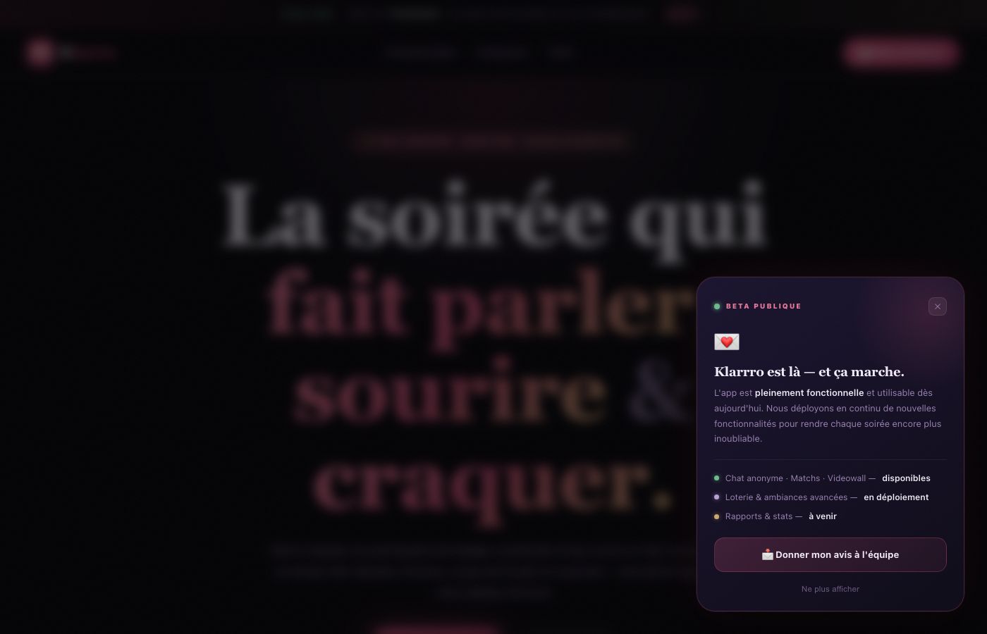 Aperçu de la plateforme événementielle Klarrro