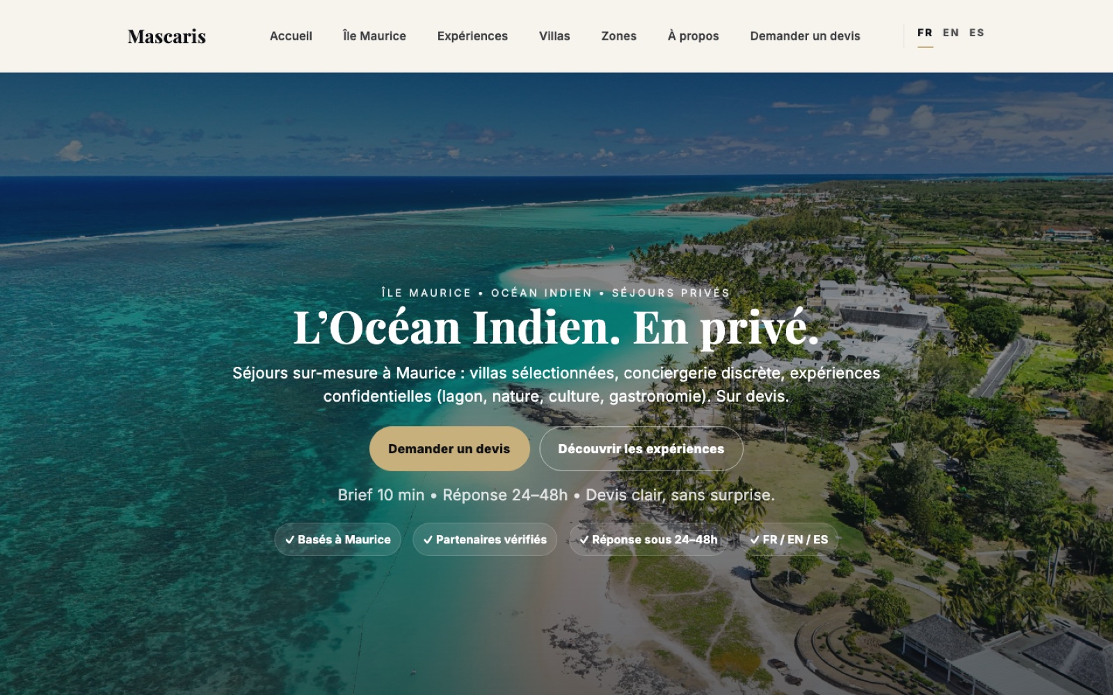 Aperçu du site de séjours sur mesure à Maurice — Mascaris